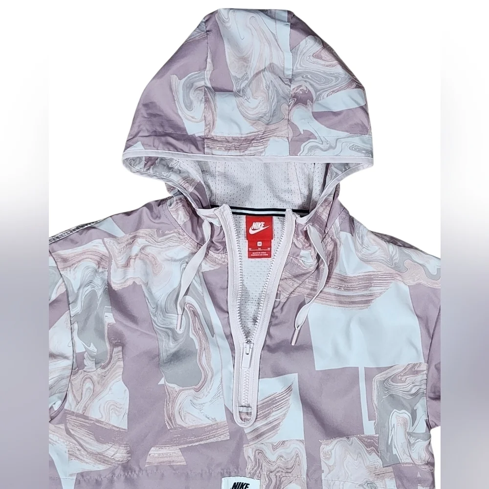 Nike Sportswear Marble-Print Half-Zip Hooded Jacket Size Med
